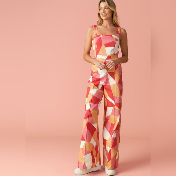 Flying Tomato Pants - Flying Tomato Stating The Obvious Twill Pink Orange Wide Leg Jumpsuit Size Small